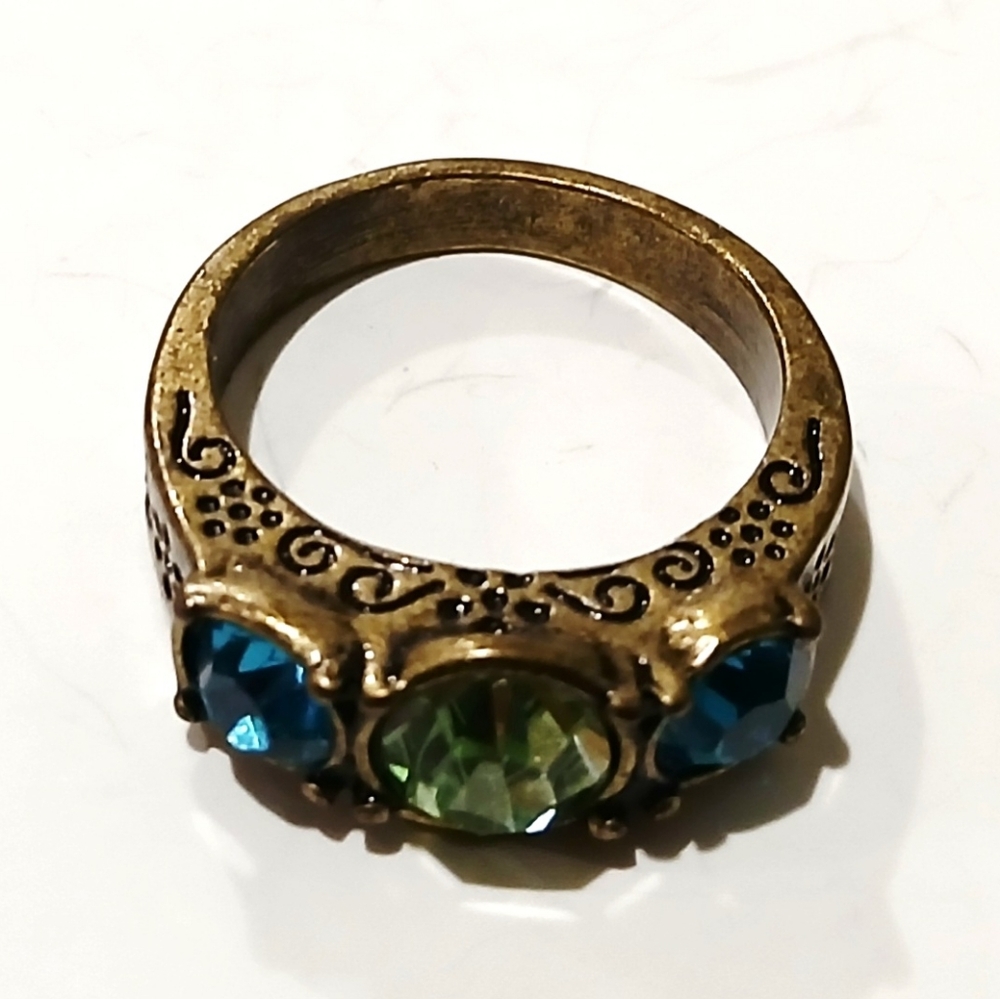 Vintage Brass Ring with Blue and Green Stones